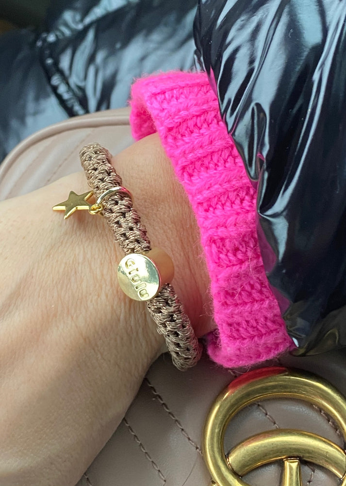Haargummi mit silber in neon pink