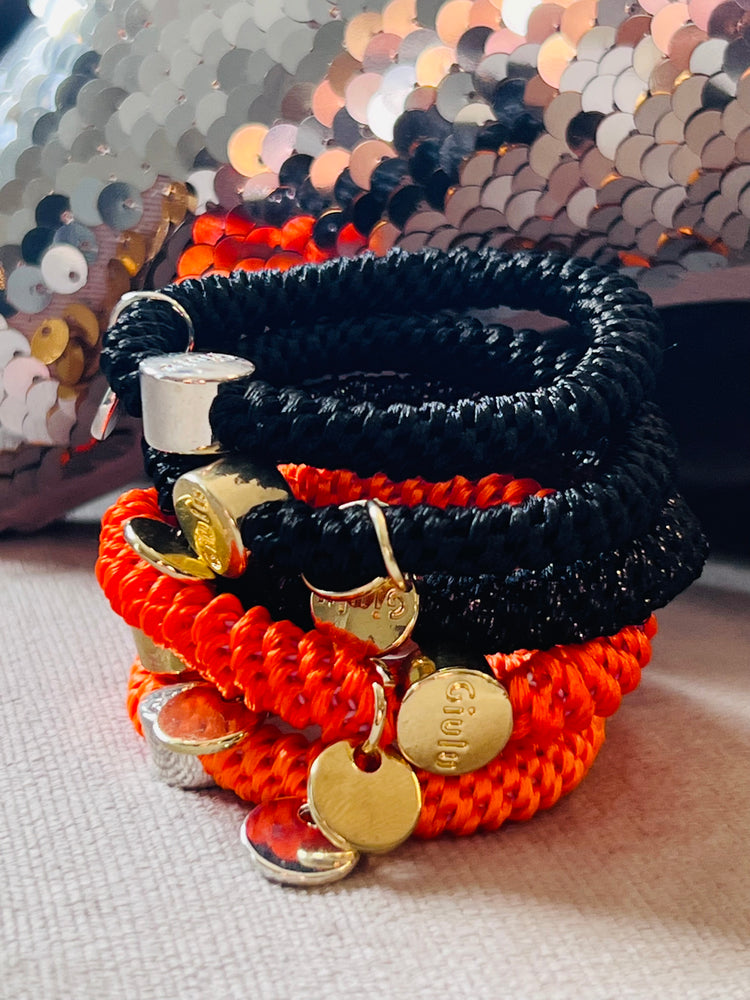 Haargummi mit silber in neon orange