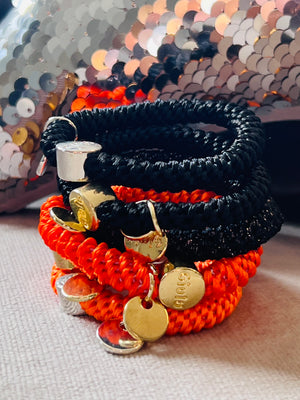 Haargummi mit silber in neon orange