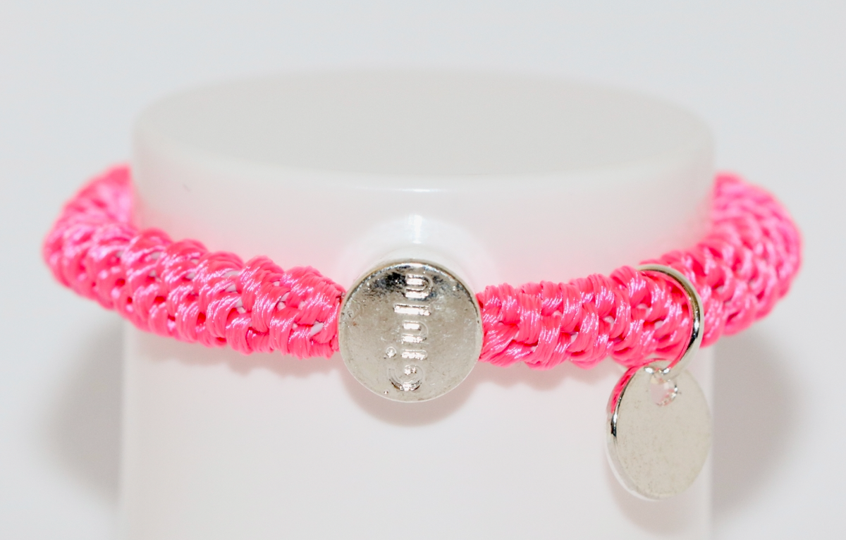 Giulu Haargummi Neon Pink mit silbernem Münzanhänger