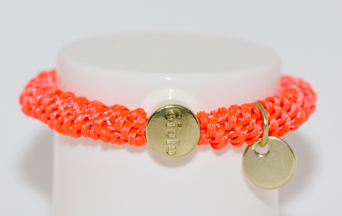 Giulu Haargummi Neon Orange mit goldenem Münzanhänger